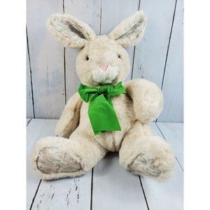 Westcliff Collection Bunny Rabbit Plush Tan Tall Ears Toy Vintage Rope Bow Green